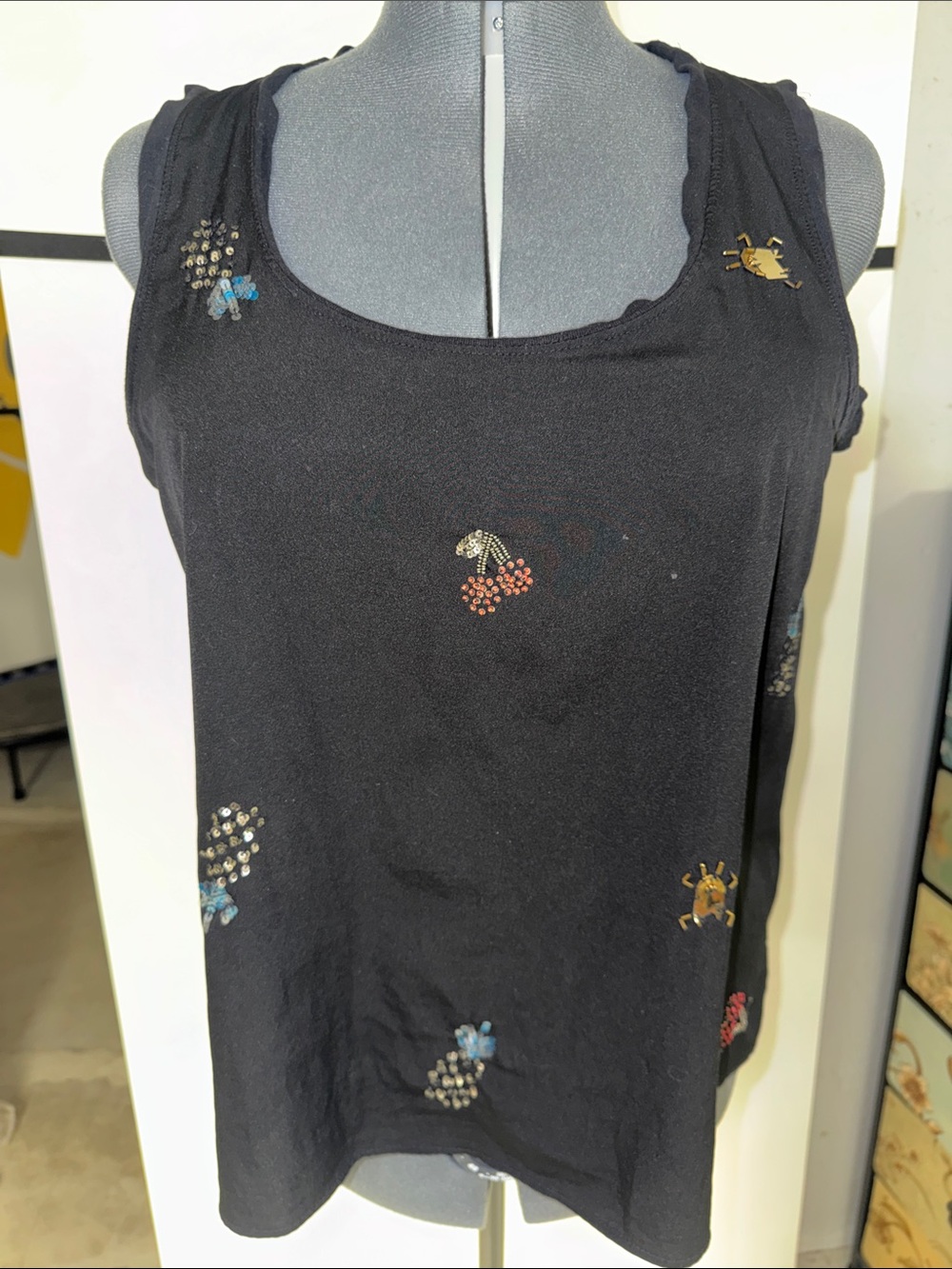 Juicy Couture Black Bug & Fruit Beaded Top